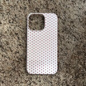 iPhone 13 Pro White and Red Heart Pattern Phone Case